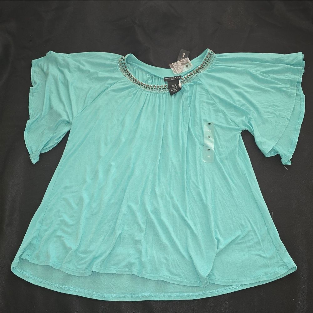 METAPHOR Batwing Embellished Blouse